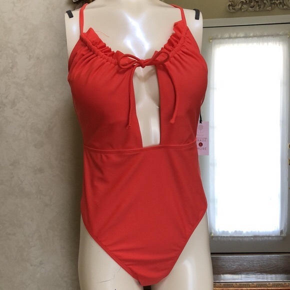 New Women’s one piece cutout swimsuit. Size L (12-14). Orangish red. - Picture 1 of 15